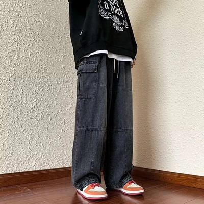 Y2k Style laisvalaikio hiphopo džinsai vyrams plačiomis kojomis laisvos Straisht Cargo kelnės Harajuku Streetwear madingos kelnės Naujiena vyrams
