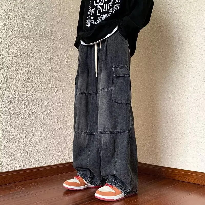 Y2k Style laisvalaikio hiphopo džinsai vyrams plačiomis kojomis laisvos Straisht Cargo kelnės Harajuku Streetwear madingos kelnės Naujiena vyrams
