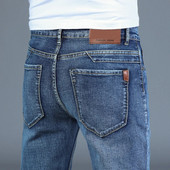 Primăvara toamnă 2022 Blugi inteligenti pentru bărbați, la modă de afaceri, drepți, obișnuiți, albaștri, pantaloni din denim elastic, clasici, bărbați, marimea plus 28-40