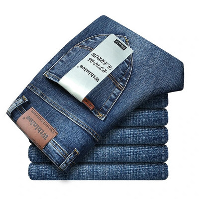 Primăvara toamnă 2022 Blugi inteligenti pentru bărbați, la modă de afaceri, drepți, obișnuiți, albaștri, pantaloni din denim elastic, clasici, bărbați, marimea plus 28-40