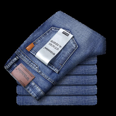 Primăvara toamnă 2022 Blugi inteligenti pentru bărbați, la modă de afaceri, drepți, obișnuiți, albaștri, pantaloni din denim elastic, clasici, bărbați, marimea plus 28-40