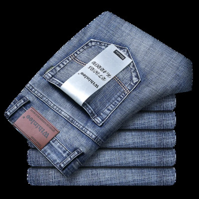 Primăvara toamnă 2022 Blugi inteligenti pentru bărbați, la modă de afaceri, drepți, obișnuiți, albaștri, pantaloni din denim elastic, clasici, bărbați, marimea plus 28-40