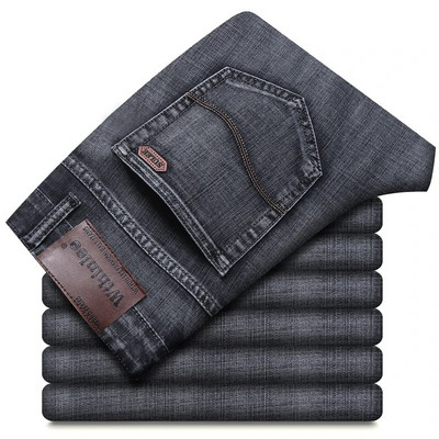 Primăvara toamnă 2022 Blugi inteligenti pentru bărbați, la modă de afaceri, drepți, obișnuiți, albaștri, pantaloni din denim elastic, clasici, bărbați, marimea plus 28-40