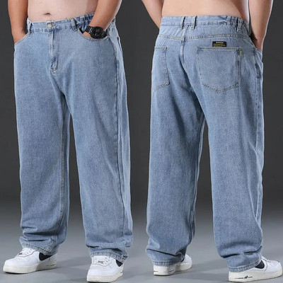 Pantaloni de blugi largi, drepti, bărbați, ocazional, cu picior lat, clasic, durabil, îmbrăcăminte de lucru, pantaloni gri din denim, haine de mărime mare, pentru bărbați, 2023 nou