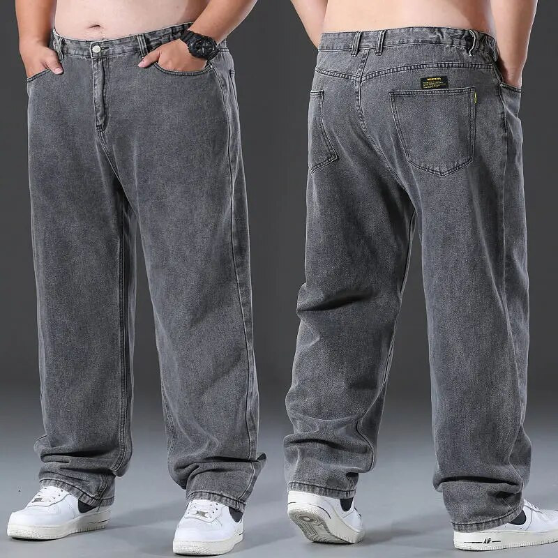 Pantaloni de blugi largi, drepti, bărbați, ocazional, cu picior lat, clasic, durabil, îmbrăcăminte de lucru, pantaloni gri din denim, haine de mărime mare, pentru bărbați, 2023 nou