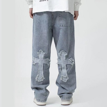 High Street Cross Patch Jeans Ανδρικά Hip-Hop Ruffian Handsome Straight Jeans Φαρδιά φαρδιά μακρύ παντελόνι Υπερμεγέθη Y2K Ανδρικό παντελόνι