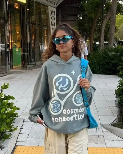 Hanorac negru de primăvară și toamnă, relaxat, Super Dalian, cu model de păianjen pe spate, pentru cuplu.