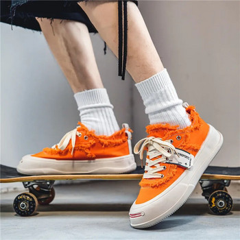 Модни оранжеви платнени обувки Мъжки ежедневни обувки на платформа Дизайнерски мъжки платнени маратонки Улични вулканизирани обувки Мъжки zapatillas lona