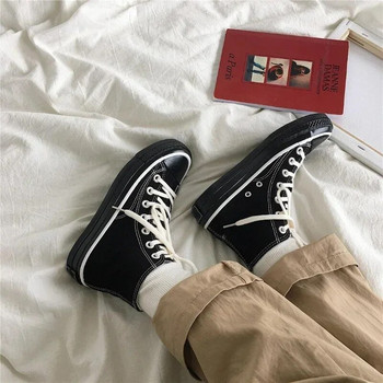 Модни трендови платнени обувки за мъже Черни обувки за скейтборд за двойка в стил Harajuku Ежедневни обувки с кръгли пръсти с връзки с вулканизирано дъно