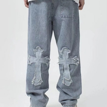 Ανδρικό τζιν High Street Loose Jeans Μακρύ Παντελόνι Hip Hop Ανδρικό στυλ Χονγκ Κονγκ κεντημένο φαρδύ παντελόνι Boyfriend Jeans