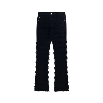 Αμερικάνικου στιλ μαύρη διάβρωση κατεστραμμένο τραχύ τζιν ανδρικό χιπ χοπ μόδας vintage στενό παντελόνι 2023 streetwear