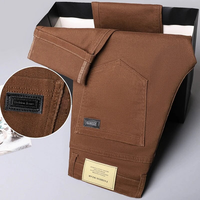 3 culori de toamnă, îmbrăcăminte nouă pentru bărbați, blugi subțiri, de modă maro, de afaceri, ocazional, pantaloni elastici din denim, pantaloni de marcă masculină