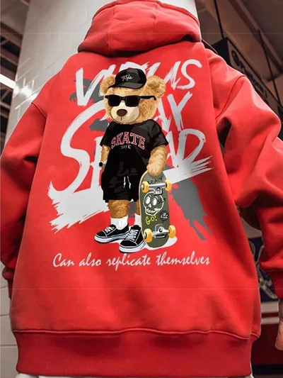 Skate Bear Anime Print Hoodie Bărbați și femei Oversize Streetwear Harajuku Fasion Casual Hanorac cu glugă y2k Hoodie Haine