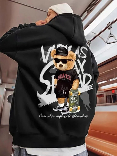 Skate Bear Anime Print Hoodie Bărbați și femei Oversize Streetwear Harajuku Fasion Casual Hanorac cu glugă y2k Hoodie Haine