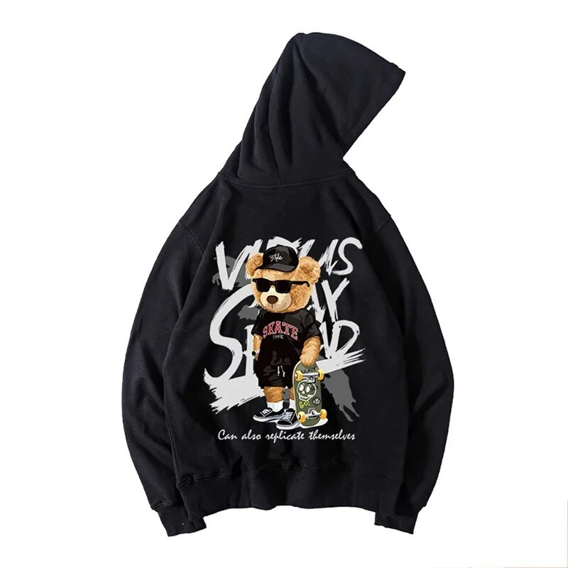 Skate Bear Anime Print Hoodie Vyriški ir Moteriški Oversize Streetwear Harajuku Fasion Kasdieniai megztiniai su gobtuvu y2k Hoodie Drabužiai
