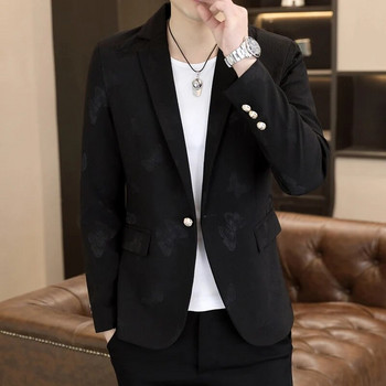 Άνοιξη 2024 Ανδρικά Blazers Μοδάτο σακάκι κοστούμι με στάμπα πεταλούδας για άνδρες Slim Fit Casual Social Streetwear Blazer Masculino