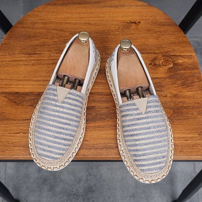 Pánske letné topánky 2023, módne tkané pruhy pre pohodlie, priedušné, ľahké, ležérne plátené topánky pre mužov