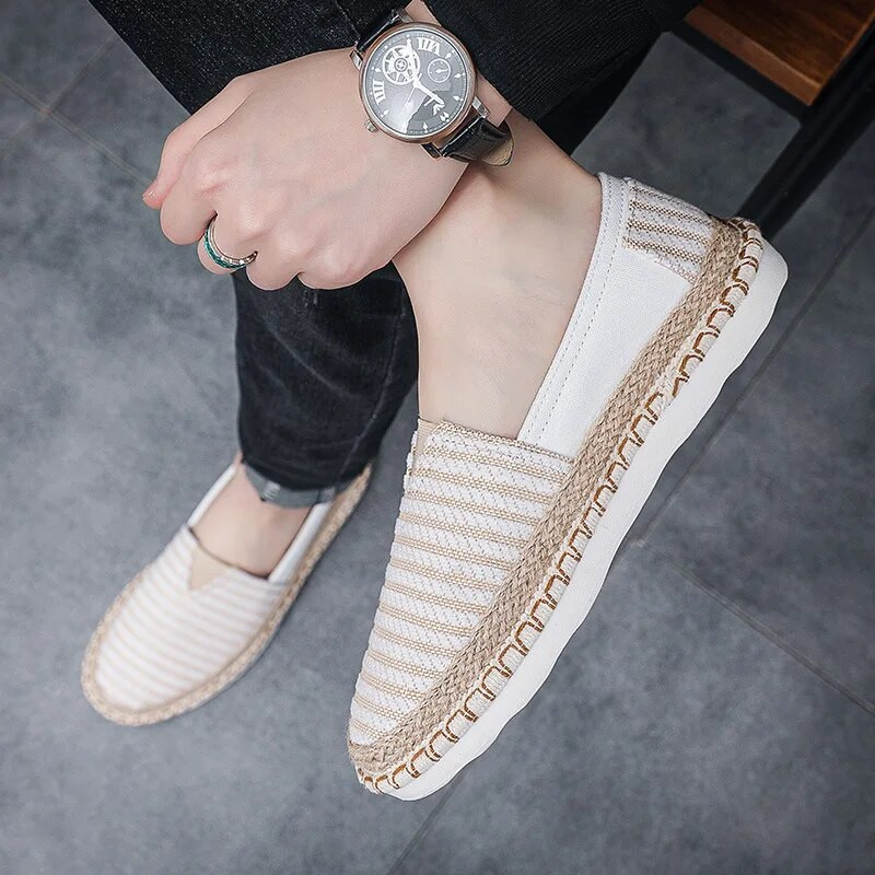 Pánske letné topánky 2023, módne tkané pruhy pre pohodlie, priedušné, ľahké, ležérne plátené topánky pre mužov