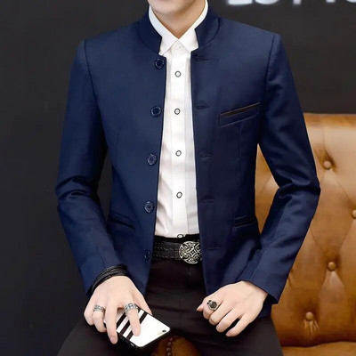 Stil chinezesc cu guler cu mânecă lungă pentru bărbați, slim fit, la modă, blazer cu tunică la un singur piept, jachetă 4XL, îmbrăcăminte pentru bărbați