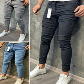 Pantaloni casual pentru bărbați, blugi elastici, skinny, vintage, spălat, mai mari, îmbrăcăminte subțire, pantaloni de denim hip hop de înaltă calitate pentru bărbați