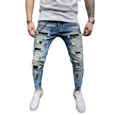 Pantaloni casual pentru bărbați, blugi elastici, skinny, vintage, spălat, mai mari, îmbrăcăminte subțire, pantaloni de denim hip hop de înaltă calitate pentru bărbați