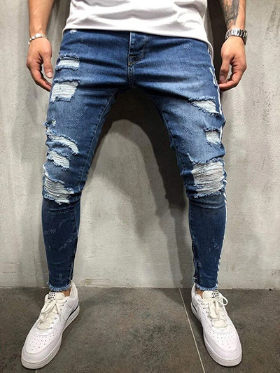 Pantaloni casual pentru bărbați, blugi elastici, skinny, vintage, spălat, mai mari, îmbrăcăminte subțire, pantaloni de denim hip hop de înaltă calitate pentru bărbați