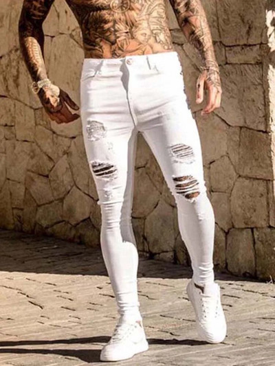 Pantaloni casual pentru bărbați, blugi elastici, skinny, vintage, spălat, mai mari, îmbrăcăminte subțire, pantaloni de denim hip hop de înaltă calitate pentru bărbați