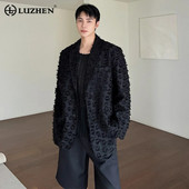 LUZHEN Costum pentru bărbați cu mânecă lungă, cardigan la modă, cu ciucuri, sacouri cu ciucuri, pentru umeri, jachetă, îmbrăcăminte 20ab24