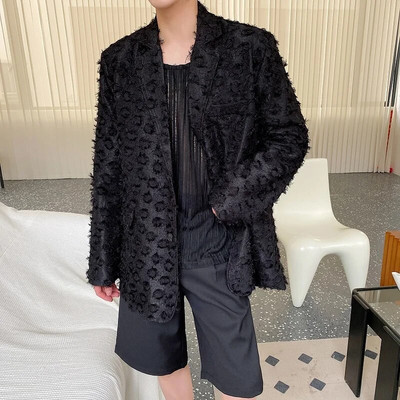 LUZHEN Costum pentru bărbați cu mânecă lungă, cardigan la modă, cu ciucuri, sacouri cu ciucuri, pentru umeri, jachetă, îmbrăcăminte 20ab24