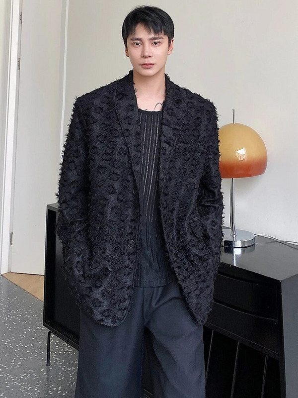 LUZHEN Costum pentru bărbați cu mânecă lungă, cardigan la modă, cu ciucuri, sacouri cu ciucuri, pentru umeri, jachetă, îmbrăcăminte 20ab24