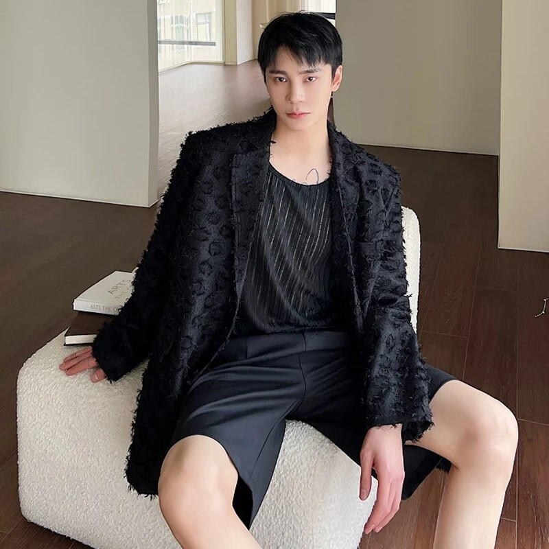 LUZHEN Costum pentru bărbați cu mânecă lungă, cardigan la modă, cu ciucuri, sacouri cu ciucuri, pentru umeri, jachetă, îmbrăcăminte 20ab24