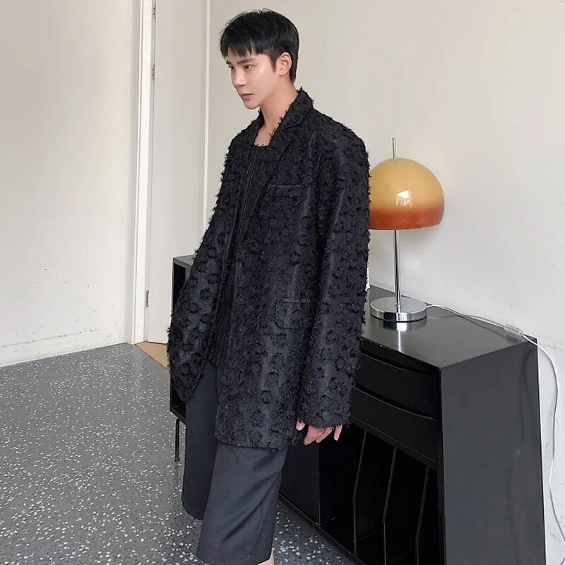 LUZHEN Costum pentru bărbați cu mânecă lungă, cardigan la modă, cu ciucuri, sacouri cu ciucuri, pentru umeri, jachetă, îmbrăcăminte 20ab24