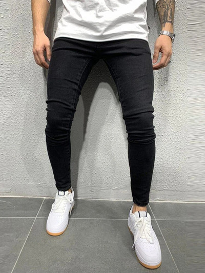 Pantaloni albi pentru bărbați, elastici, rupti, strânși, brodați, pentru bărbați, cu orificiu distrus, denim, de înaltă calitate, pantaloni hip hop pentru bărbați