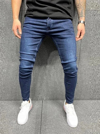 Pantaloni albi pentru bărbați, elastici, rupti, strânși, brodați, pentru bărbați, cu orificiu distrus, denim, de înaltă calitate, pantaloni hip hop pentru bărbați