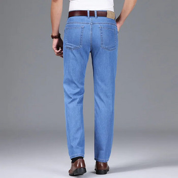 2023 Тънък или дебел материал Нови мъжки прави луксозни дънки Бизнес свободно време Класически еластични меки панталони Дънкови панталони Мъжки