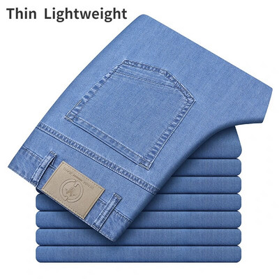 2023 Material subțire sau gros, blugi de lux, drepți, pentru bărbați, pentru afaceri, pentru petrecerea timpului liber, pantaloni elastici, moi, pantaloni din denim pentru bărbați