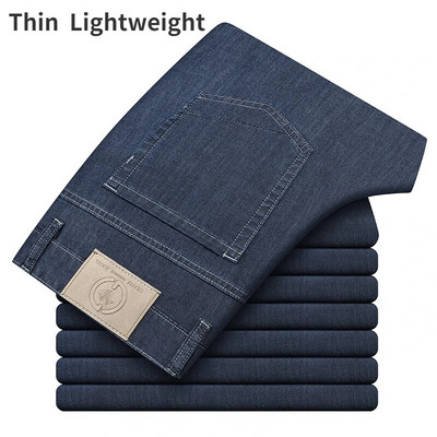 2023 Material subțire sau gros, blugi de lux, drepți, pentru bărbați, pentru afaceri, pentru petrecerea timpului liber, pantaloni elastici, moi, pantaloni din denim pentru bărbați