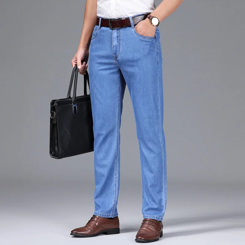 Λεπτό ή χοντρό υλικό 2023 Νέο ανδρικό ίσιο πολυτελές τζιν Business Leisure Κλασικό ελαστικό μαλακό παντελόνι Ανδρικό τζιν παντελόνι