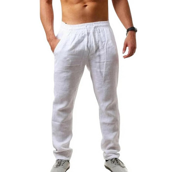 Мъжки памучни ленени дълги панталони Летни едноцветни дишащи ленени панталони Мъжки ежедневни свободни панталони с еластична талия Harajuku Trous
