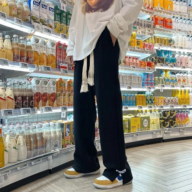 Pantaloni de sport High Street pentru bărbați, la modă, largi, ocazional, cu fante laterale, cu picioare drepte, vintage, albastru, jacquard, ocazional, haine pentru bărbați