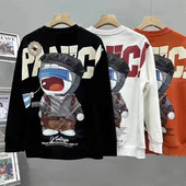 Hanorac pentru bărbați de primăvară, toamnă, imprimeu, top cu mânecă lungă, moda coreeană, îmbrăcăminte de stradă, harajuku, desene animate, negru