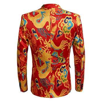 Ανδρικό κοστούμι με μονόχρωμο μπλέιζερ με μοτίβο κόκκινο δράκο Κοστούμι DJ Club Singer Slim Fit Suit Jacket