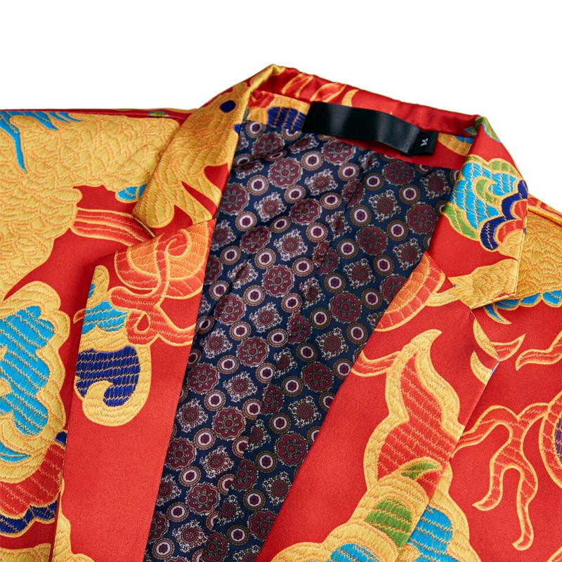 Pánske ležérne sako s potlačou červeného draka, dizajnom DJ klubového speváka, kostýmom, slim fit oblekom, sakom a kabátom