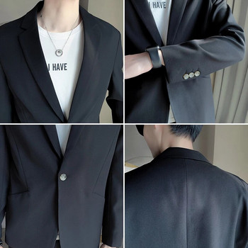 Мъжки едноцветни черни блейзъри Есенни едноредни корейски шик ежедневни мъжки връхни дрехи Ins Simple Tops Suit Якета Сватбено палто
