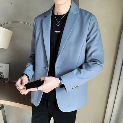 Blazere negre solide pentru bărbați, toamnă, cu un singur piept, coreeană, chic, ocazional, îmbrăcăminte pentru bărbați, bluze simple, jachete de costum, haină de nuntă