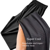 Pantaloni de vară bărbați din mătase de gheață, plasă, respirabili, ocazional, subțiri, cu uscare rapidă, pantaloni largi, elastici, picioare, pantaloni sport, fitness