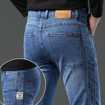 2023 Тънки лого на марката SULEE Slim Fit Пролет Лято Мъжки дънки Ежедневни еластични дънкови панталони Мъжки панталони Цветове Луксозно облекло