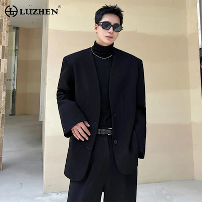 LUZHEN 2024 Jarná nová móda kórejské elegantné saká kabát pánske ramenné vypchávky trendy bez výstrihu pekný oblek sako oblečenie 89b0f3