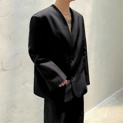 LUZHEN 2024 de primăvară nouă modă coreeană elegantă sacouri haine bărbați umeri la modă fără gât Frumos costum jachete haine 89b0f3