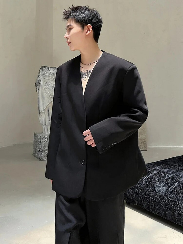 LUZHEN 2024 de primăvară nouă modă coreeană elegantă sacouri haine bărbați umeri la modă fără gât Frumos costum jachete haine 89b0f3